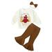 Youweixiong Infant Baby Toddler Girls Thanksgiving Outfit Long Sleeve Turkey Shirt Cute Flared Pants Clothes Set