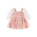 TheFound Baby Girl A-Line Dress Daisy Print Long Sleeves Mesh Tulle Party Dress