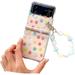 Clear Case for Galaxy Z Flip 3 Cute Flowers Print with Floral Strap Kawaii Plastic Case for Galaxy Z Flip 3 Hard PC with Hinge Protection Lovely Wristband Case for Z Flip 3