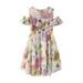 Fattazi Girl s Casual Dress Summer Scoop Neck Short Sleeve Flowy Floral Print Plain Sundress