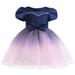 AherBiu Christmas Dresses for Girl Crew Neck Bow Waist Short Sleeve Mesh Tiered Ruched Bubble Midi Dress