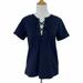 J. Crew Tops | J. Crew Lace Up Short Sleeve Knit Top Women's Size Xs Dark Blue Mid Sleeve Shirt | Color: Blue | Size: Xs
