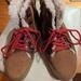 American Eagle Outfitters Shoes | American Eagle Outfitters Fur Lined Leather Boots Hitop Sneakers Red Laces Sz 6 | Color: Tan | Size: 6