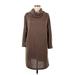 Ellos Casual Dress - Mini High Neck 3/4 sleeves: Brown Marled Dresses - Women's Size Medium