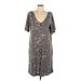 Lularoe Casual Dress - Shift V Neck Short sleeves: Gray Leopard Print Dresses - Women's Size Large