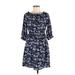 CeCe Casual Dress - A-Line High Neck 3/4 sleeves: Blue Floral Dresses - Women's Size 6