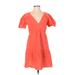 Gap Casual Dress - A-Line Plunge Short sleeves: Orange Print Dresses - Women's Size Small Petite