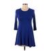 Soprano Casual Dress - Mini Crew Neck 3/4 sleeves: Blue Solid Dresses - Women's Size X-Small