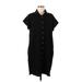 Ann Taylor LOFT Casual Dress - Shirtdress High Neck Short sleeves: Black Solid Dresses - Women's Size Medium