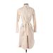 Uniqlo Casual Dress - Shirtdress Collared Long sleeves: Tan Print Dresses - Women's Size 2X-Small