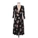 Torrid Casual Dress - A-Line Plunge 3/4 sleeves: Black Floral Dresses - Women's Size Medium Plus