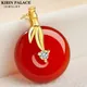 Pendentif en Agate Rouge Naturelle pour Femme Collier en Or group 18K Cuir oral elu en Bambou