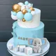 Mini Décoration de Gâteau en Forme d'Éléphant Boule de Perles Dorées Bleues et Blanches pour