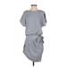 L'Atiste by Amy Casual Dress High Neck Short sleeves: Gray Print Dresses - Women's Size Small