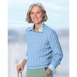 Appleseeds Women's Bayside Cotton Cable Sweater - Blue - L - Misses