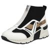 Schlupfboots RIEKER, Damen, Gr. 40, schwarz-weiß (sanftes weiß, schwarz), Lederimitat, Textil, casual, Schuhe, Keilabsatz, Sneaker, High Top-Sneaker mit modischen Ziernähten