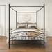 Queen Size Metal Canopy Bed Frame with Headboard and Footboard Black