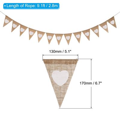 9.1Ft Cotton and Linen Heart Triangle Flag , 13Pcs, Cream
