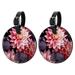 OWNTA Petals Flowers Pattern 2Pcs PU Leather Round Bag Tags with Privacy Cover and Name ID Tag for Travel Luggage Handbags Backpacks and School Bags