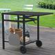 Outdoor Grill Cart Double-Shelf Grill Table Foldable Tabletop Movable Food Prep Pizza Carts Outside Kitchen Pizza Oven Stand Trolley with 2 Wheels Hooks