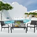 Patio Furniture Set of 4 Patio Conversation Set 3 Steel Frame Lounge Chairs 1 Table Bistro Set with Cushions UHOMEPRO Patio Furniture Set Black