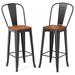 LeCeleBee Bar Stools 30â€� Dining Chairs Outdoor Patio Bistro Set of 2 Metal Height Bar Stools with Wood Seat and Removable Backrest Gloss Black