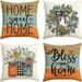 Fall Home Sweet Home Eucalyptus Wreath Pumpkin Throw Pillow Covers 18 x 18 Inch Bless Our Home Autumn Thanksgiving Harvest Decorations for Sofa Couch Set of 4 Orange