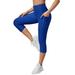 Baqcunre Yoga Pants Women Pocket Capri 3/4 High Waist Elastic Opaque Plus Size Sports Leggings With Side Pockets Womens Pants Compression Leggings For Women Workout Leggings For Women Blue S-XXL