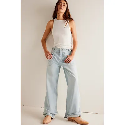 We The Free Palmer Cuffed Jeans at Free People in Daydream Blue, Size: 31