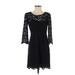 Broadway & Broome Casual Dress - A-Line Scoop Neck 3/4 sleeves: Black Print Dresses - Women's Size 4