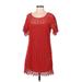 Yoana Baraschi Casual Dress - Shift Scoop Neck Short sleeves: Red Solid Dresses - Women's Size Medium