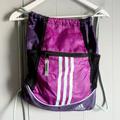 Adidas Bags | Adidas Three Stripe Cinch Sac Backpack W Zip Compartment Purple | Color: Gray/Purple | Size: Os
