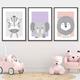 Kids Wall Art Sketch Safari Animals Nursery Poster Prints Framed | Pink Lion | Lilac Elephant | Grey Zebra