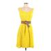 Nine West Cocktail Dress - A-Line Boatneck Sleeveless: Yellow Print Dresses - Women's Size 10