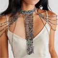 Free People Jewelry | Free People Baez Body Chain Green Beaded Choker Necklace | Color: Black/Green | Size: Os