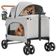 YITAHOME Dog Stroller,Foldable Pet Stroller,360° large wheels,Mesh Windows, Adjustable Canopy,Safety Leashes and Cup Holder,Cat Dog Pushchair,Pet Travel Carriage for Medium, Small Dog under 75 kg,Grey