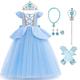 Princess Crowns for Girls Girls Cinderella Dress Princess Costume + Accessories Set Fairy Tale Cosplay Carnival Costumes Christmas Birthday Party Fancy Dresses Kids Light Blue - Sequins 7-8 Years