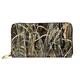 DEHIWI Camo Yellow & Green Womens Leather Long Wallet Zip Around Clutch Bag Travel Purse Credit Card Holder, Black, One Size