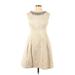 Vince Camuto Cocktail Dress - A-Line High Neck Sleeveless: Tan Print Dresses - Women's Size 8