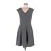 Ann Taylor Casual Dress - A-Line V Neck Short sleeves: Gray Polka Dots Dresses - Women's Size 6