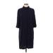 H&M Casual Dress - Shirtdress High Neck 3/4 sleeves: Blue Solid Dresses - Women's Size 6