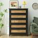 Bay Isle Home™ Ainikki Solid Pine Wood Shaker Style w/ Rattan Drawer Fronts in Black | 50 H x 35 W x 18.5 D in | Wayfair