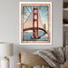 Highland Dunes Golden Gate San Francisco Retro Illustration Framed On Canvas Print Metal in Blue/Red | 32 H x 16 W x 1 D in | Wayfair