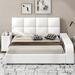 Queen Upholstered Bed Multi-Functional Platform Bed Low Profile Bed with Multimedia Nightstand and Side Storage Shelves