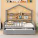 Wooden Full Size House Bed with Twin Size Trundle, Kids Full Playhouse Platform Bed Frame with Storage Shelves for Girls & Boys