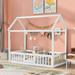 Twin Size Wooden House-shaped Platform Bed with Safety Fence and Door for Kids