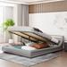 Queen Bed Frame Sleigh Platform Bed Hydraulic Storage Bed with LED Headboard Elegant Curve Design Low Profile Bed - Grey