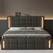 Storage Bed Slat Support Upholstered Platform Bed Fishbone Slats Space Saving LED Bed Frame with USB Charging Station