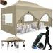 10 x20 Outdoor Pop up Canopy Tent Carport Party Tent with 3 Adjustable Heights Instant Gazebo with Removable Sidewalls Portable Tent for Wedding Waterproof Roller Bag & 4 Sandbags Khaki