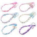 6pcs Colored Braids Hair Extensions with Rubber Bands Bow Ponytails Hair Bows Rainbow Color Synthetic Hairpieces for Children Mixed Color